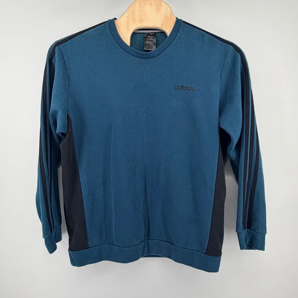 Adidas Essentials 3-Stripes Crewneck Sweatshirt Size XL Teal Blue‎ Pullover Mens